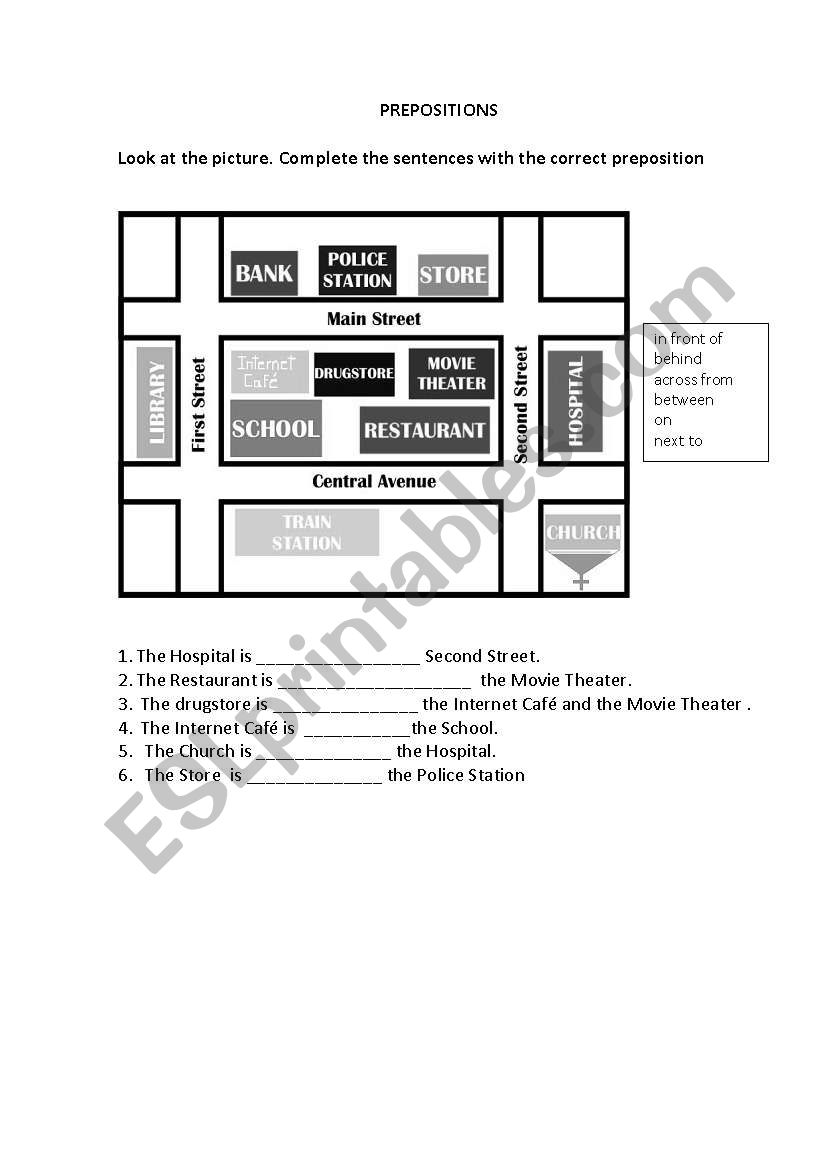 PREPOSITIONS OF PLACE worksheet