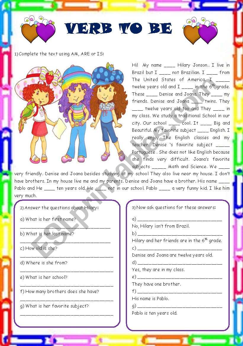 VERB TO BE worksheet