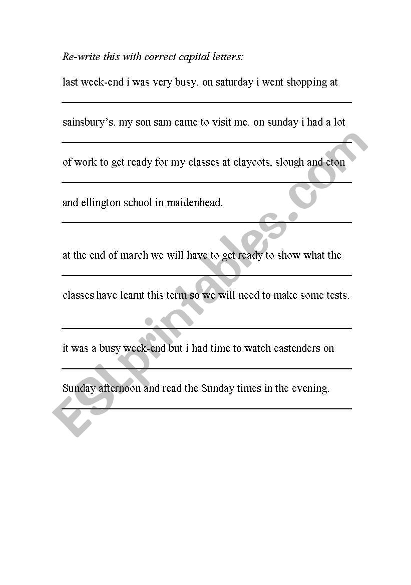 Using capital letters worksheet