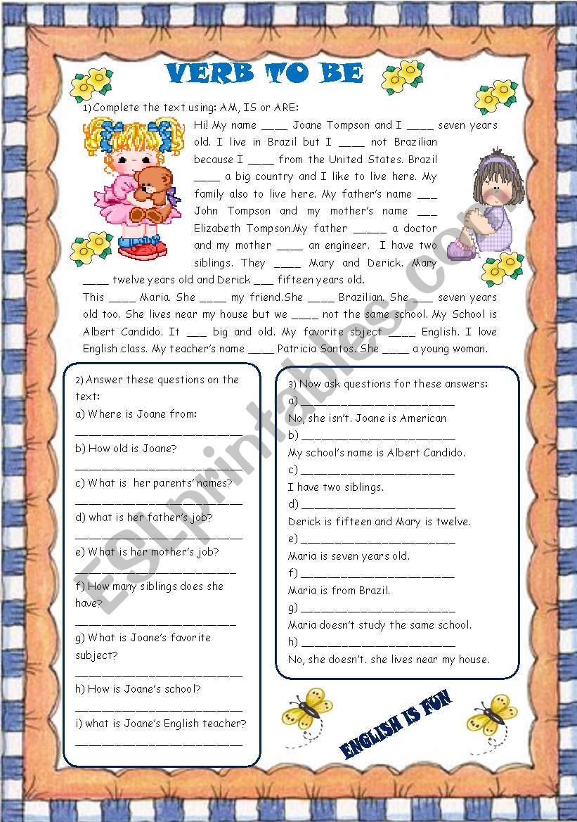 VERB TO BE worksheet