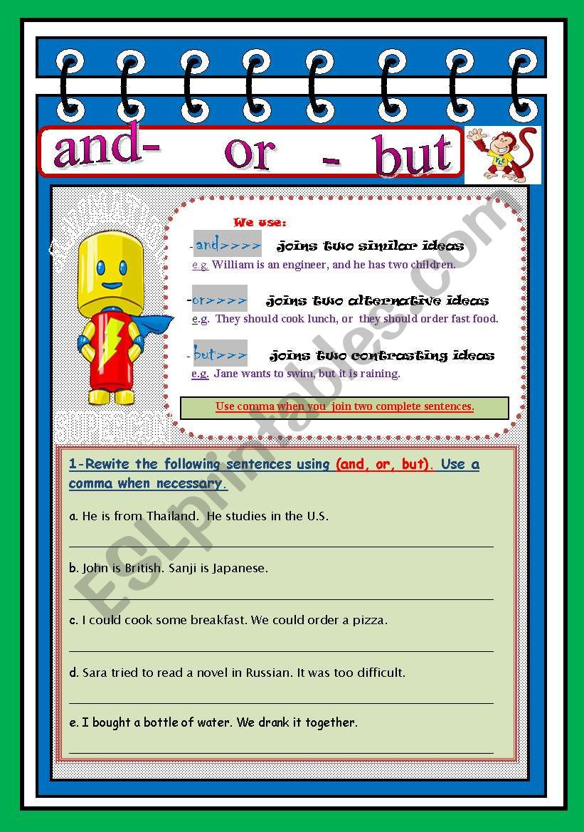 using and / but / or worksheet