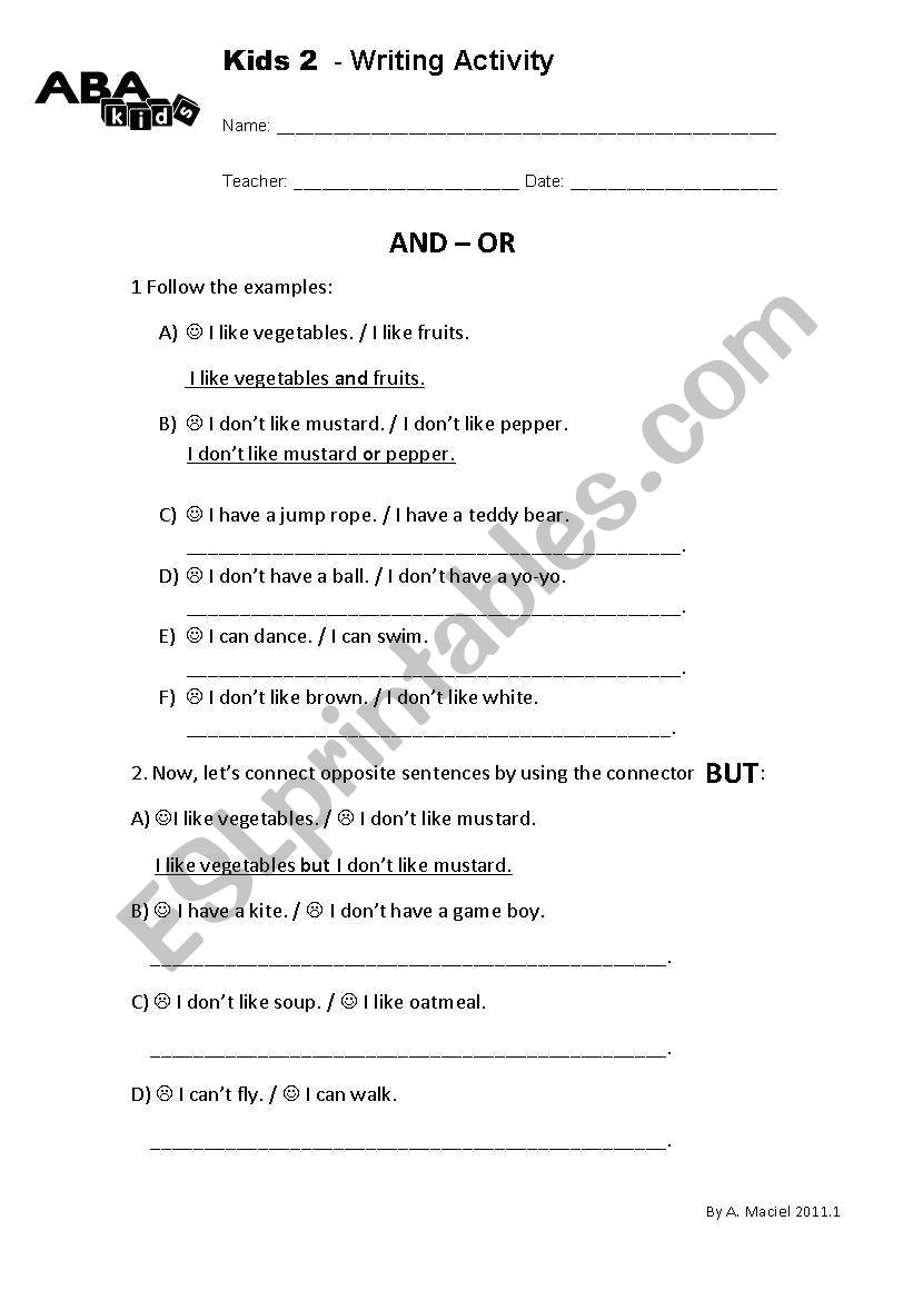 AND OR BUT worksheet