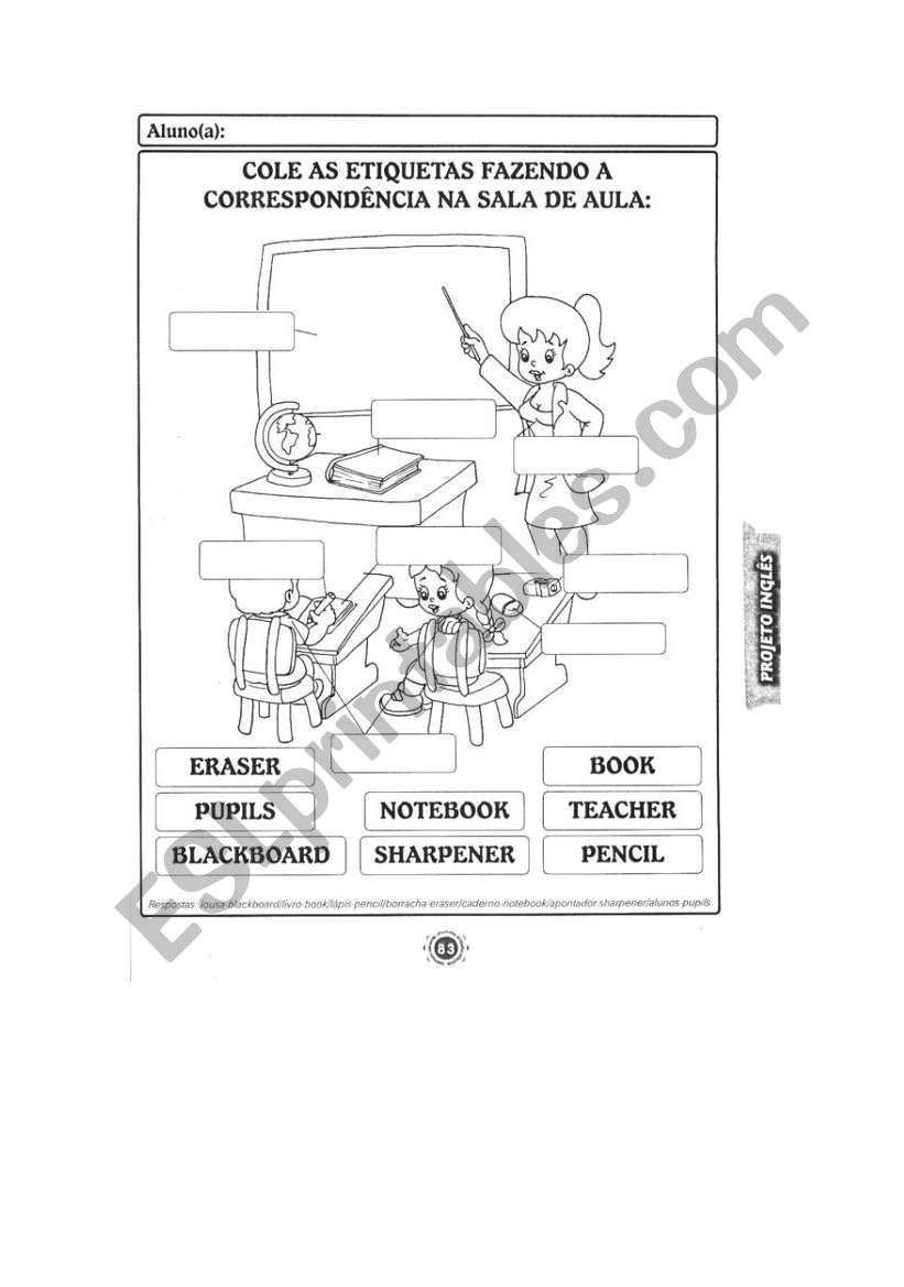 school objectos worksheet