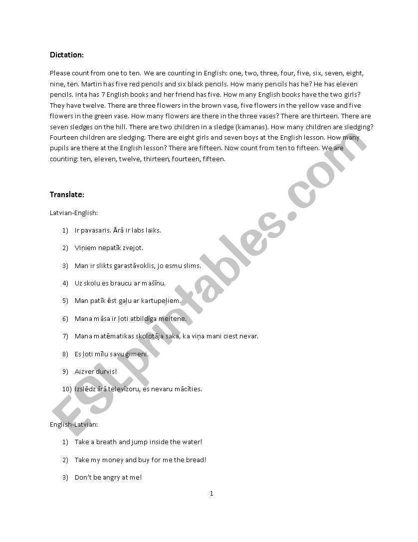 dictation worksheet