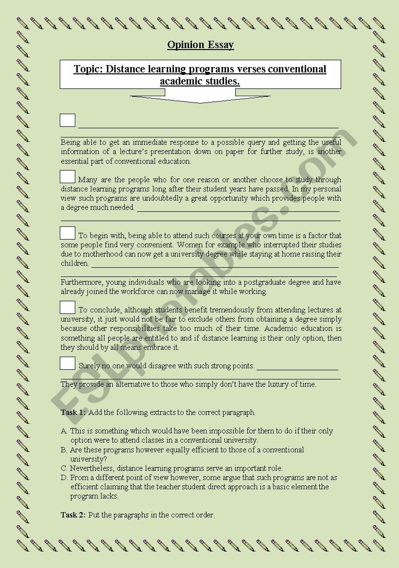 Distance Learning worksheet