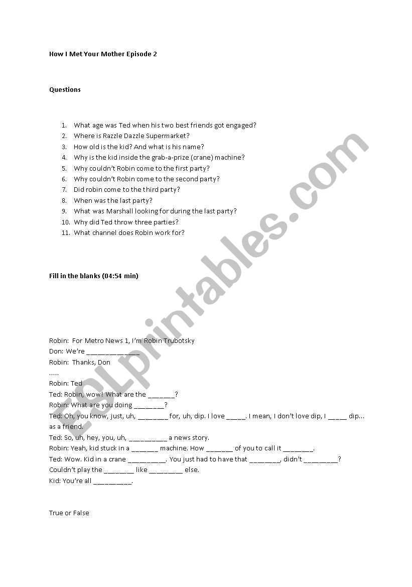 himym s1e2 worksheet