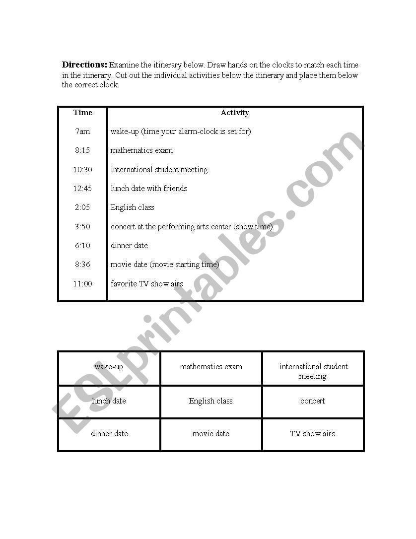 Reading Schedules and Time worksheet