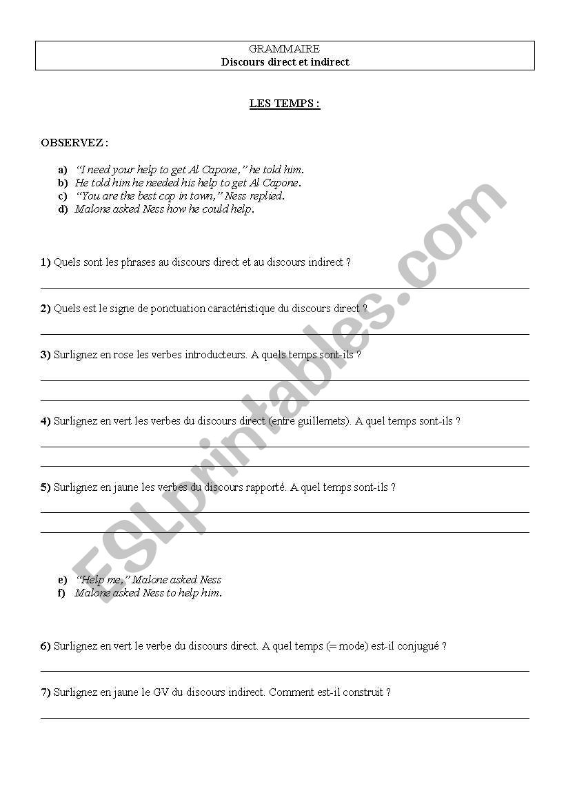 Direct & indirect speech worksheet