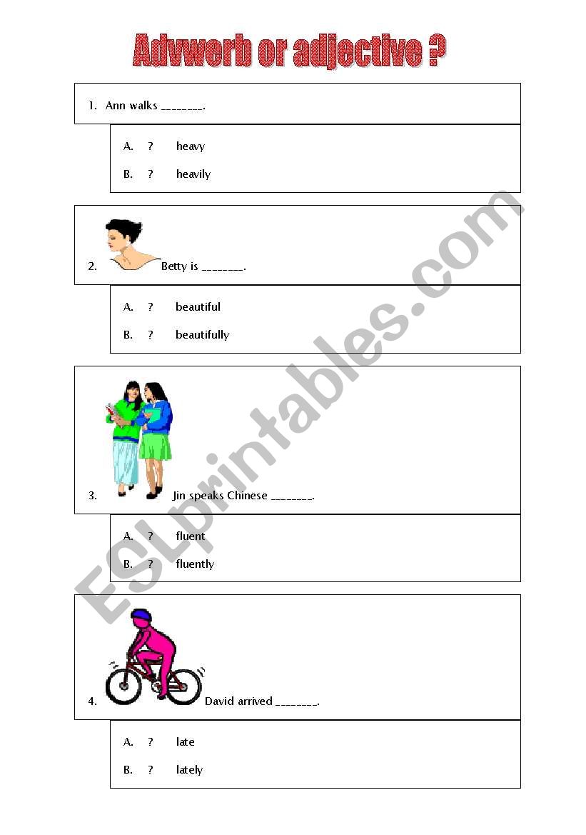 Adverb or adjectives worksheet