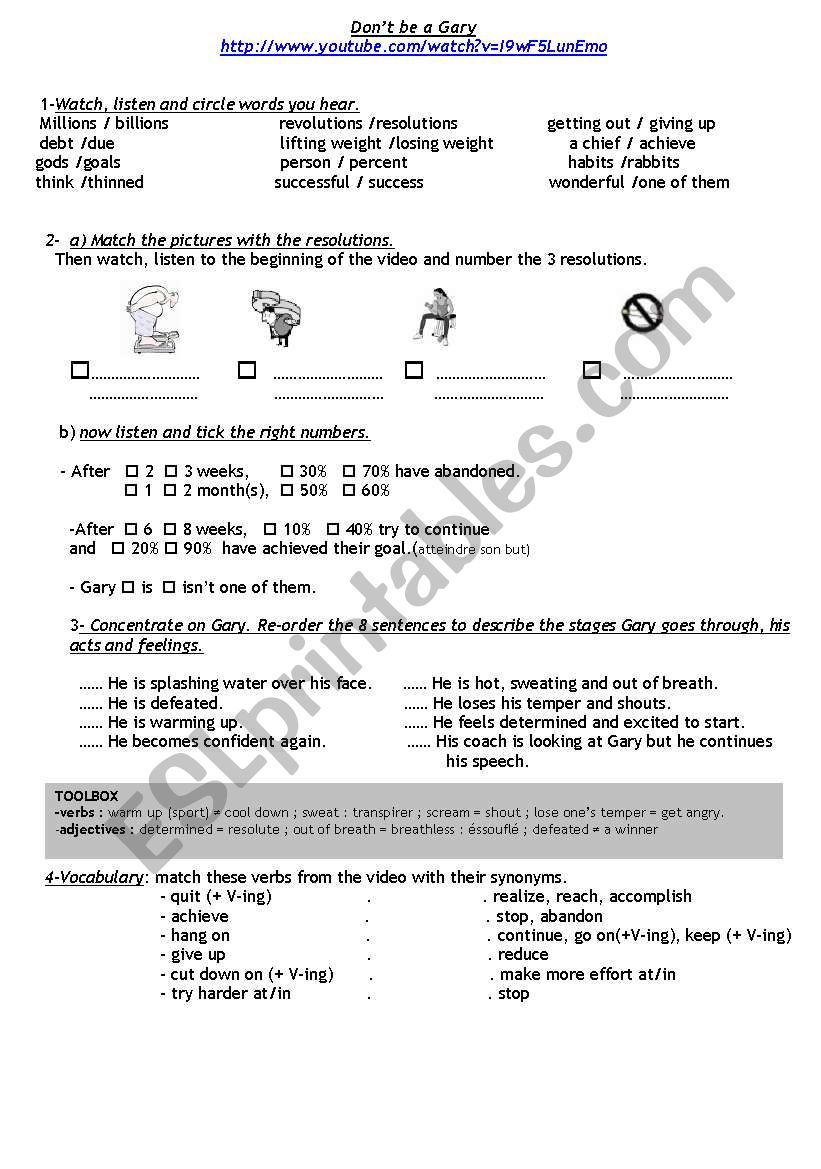 Resolutions (listening) worksheet