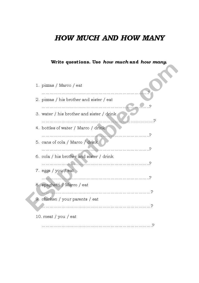 How much and how many worksheet