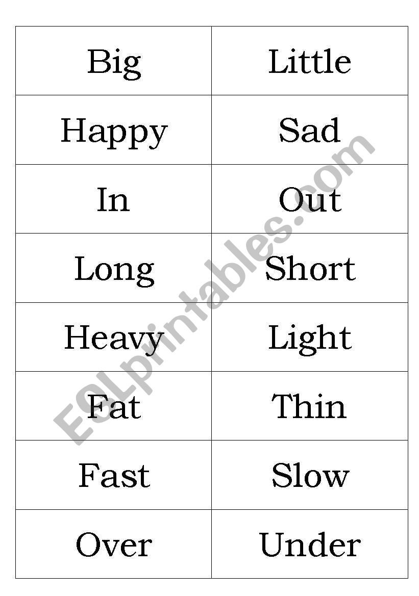 Opposites worksheet