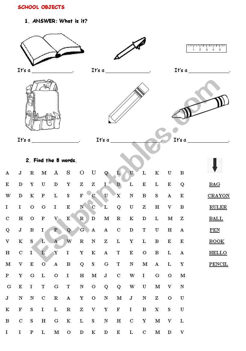  Fun with SCHOOL OBJECTS! worksheet