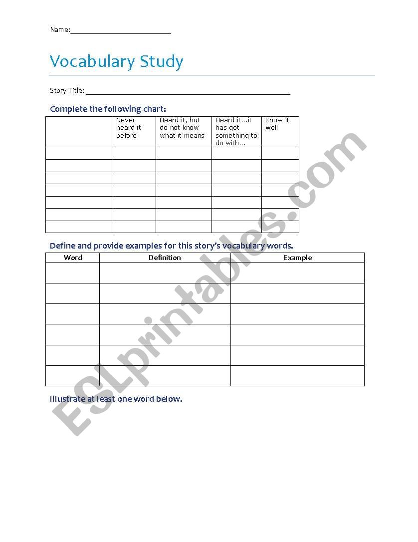 Vocabulary Study worksheet