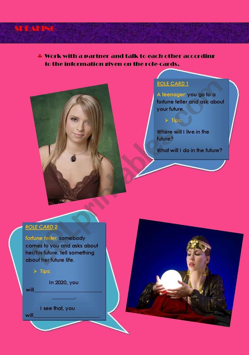  a creative speaking activity for simple future tense (will/ wonÂ´t)