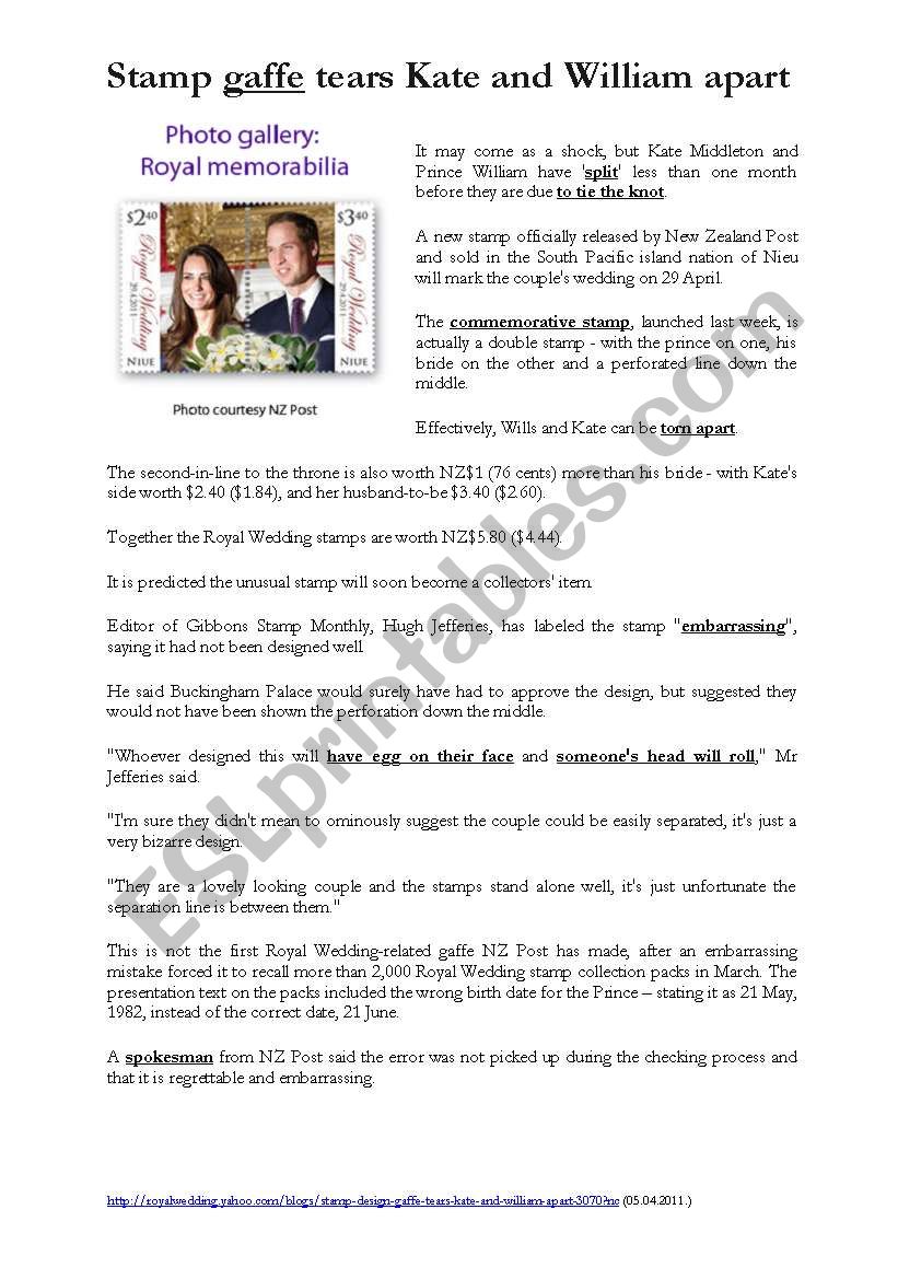 Royal Wedding (Kate Middleton&Prince William): stamp gaffe 