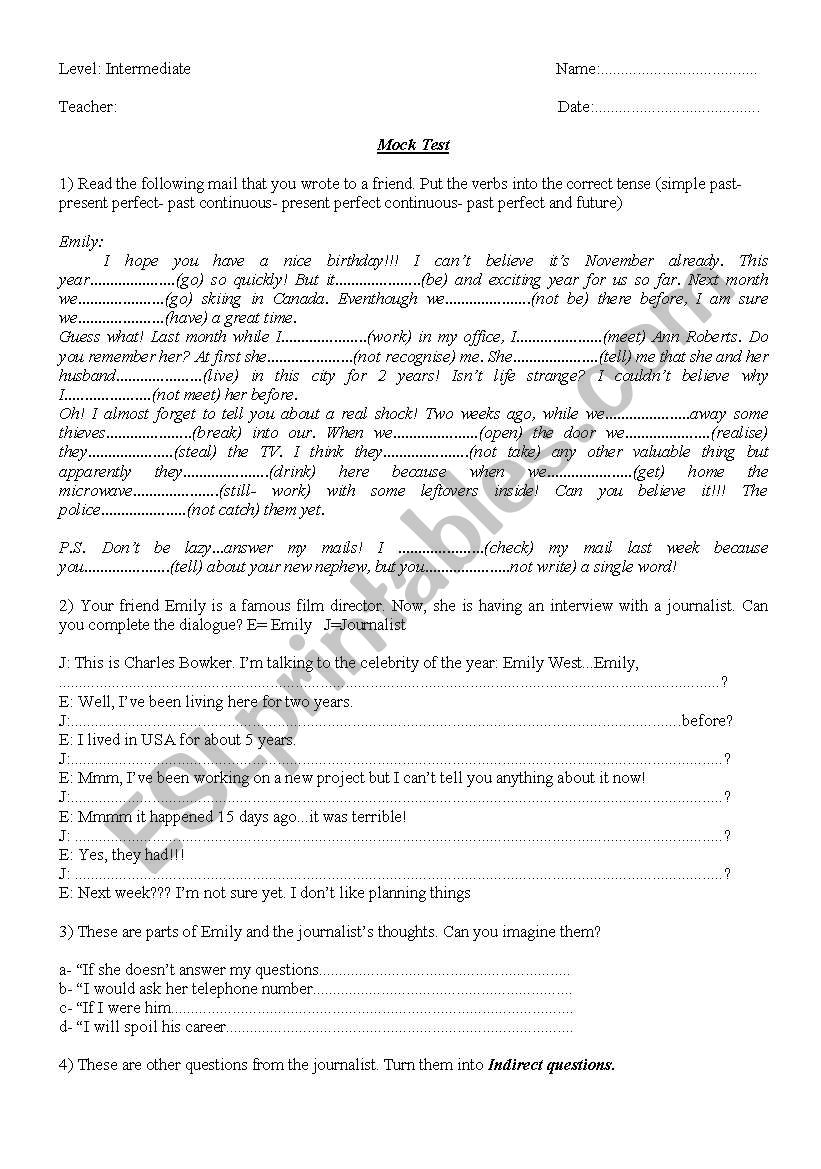 Complete Exam worksheet