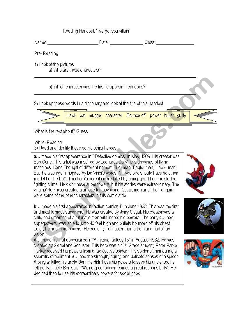 Ive got you! worksheet