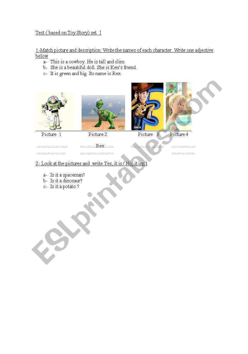 toy story  worksheet