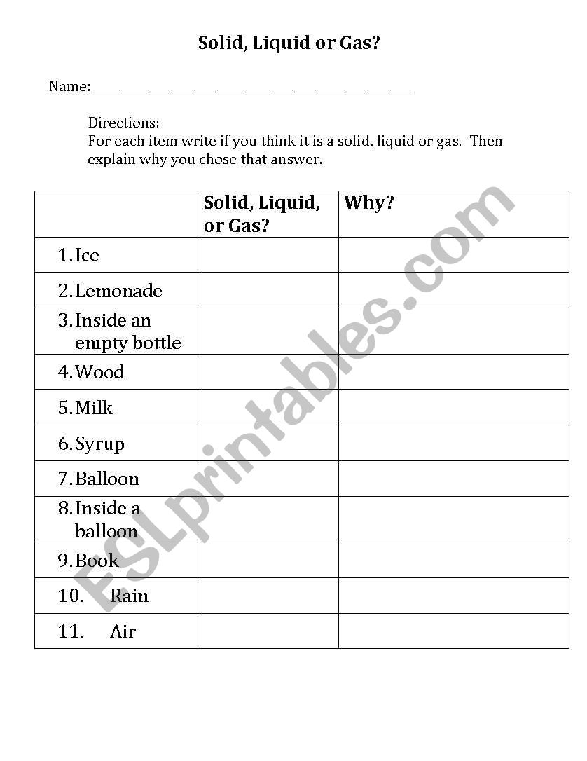 Solid, Liquid, Gas? worksheet