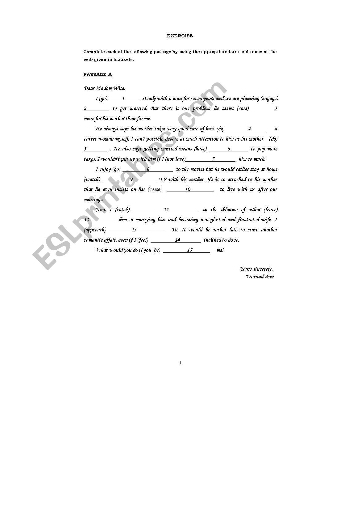 Mixed Tenses Exercises worksheet