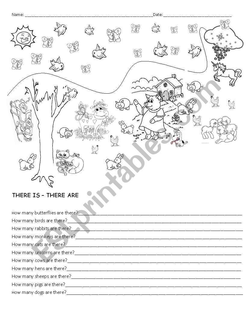Animals, there is -are worksheet
