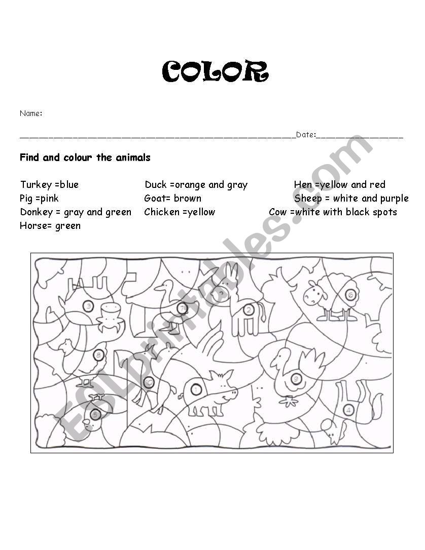 Color animals worksheet