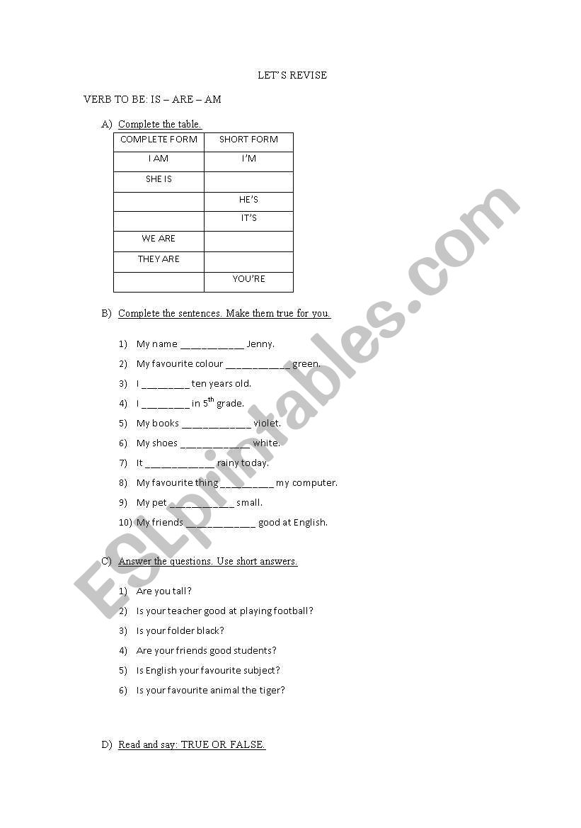 verb to be practise worksheet