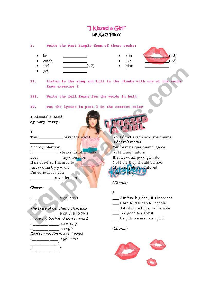 I kissed a girl by Katy Perry worksheet