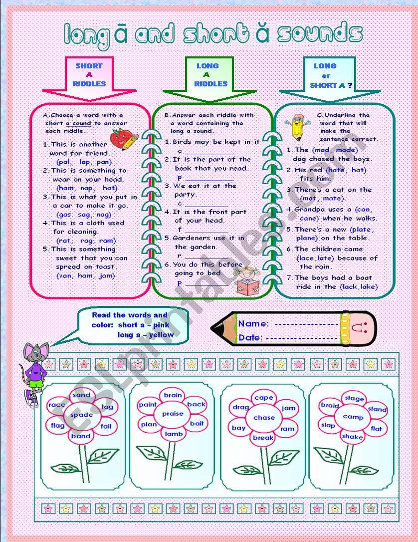 LONG A  AND SHORT A SOUNDS worksheet