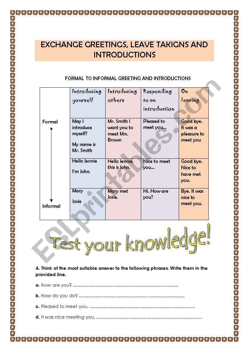 Greetings and introductions worksheet