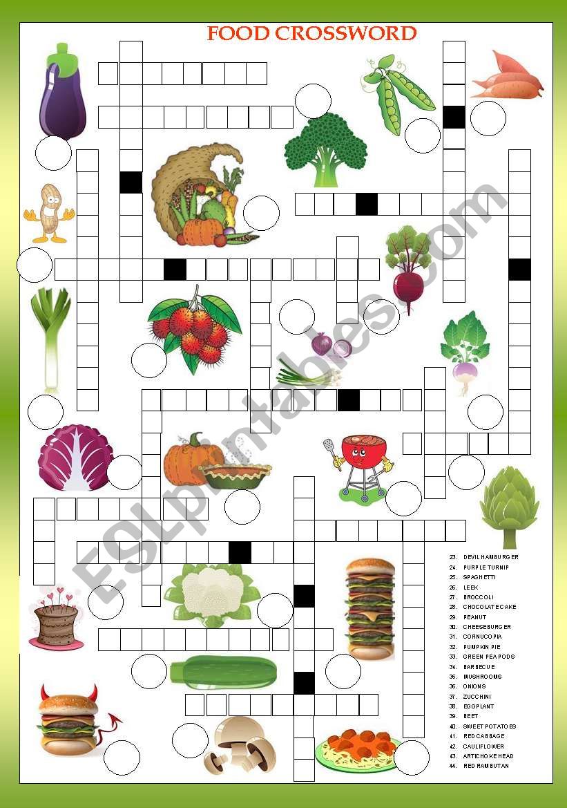 FOOD CROSSWORD B&W + KEY INCLUDED