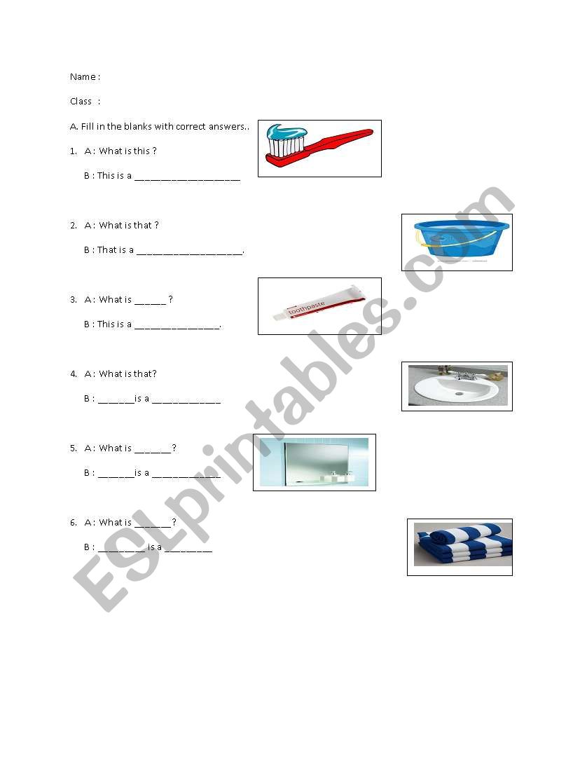 Things in the bathroom worksheet