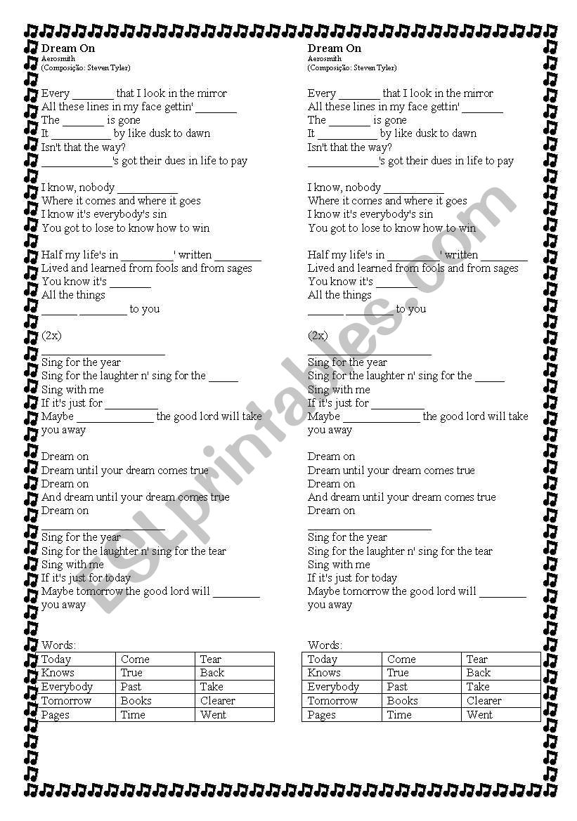 Dream on - Aerosmith song worksheet