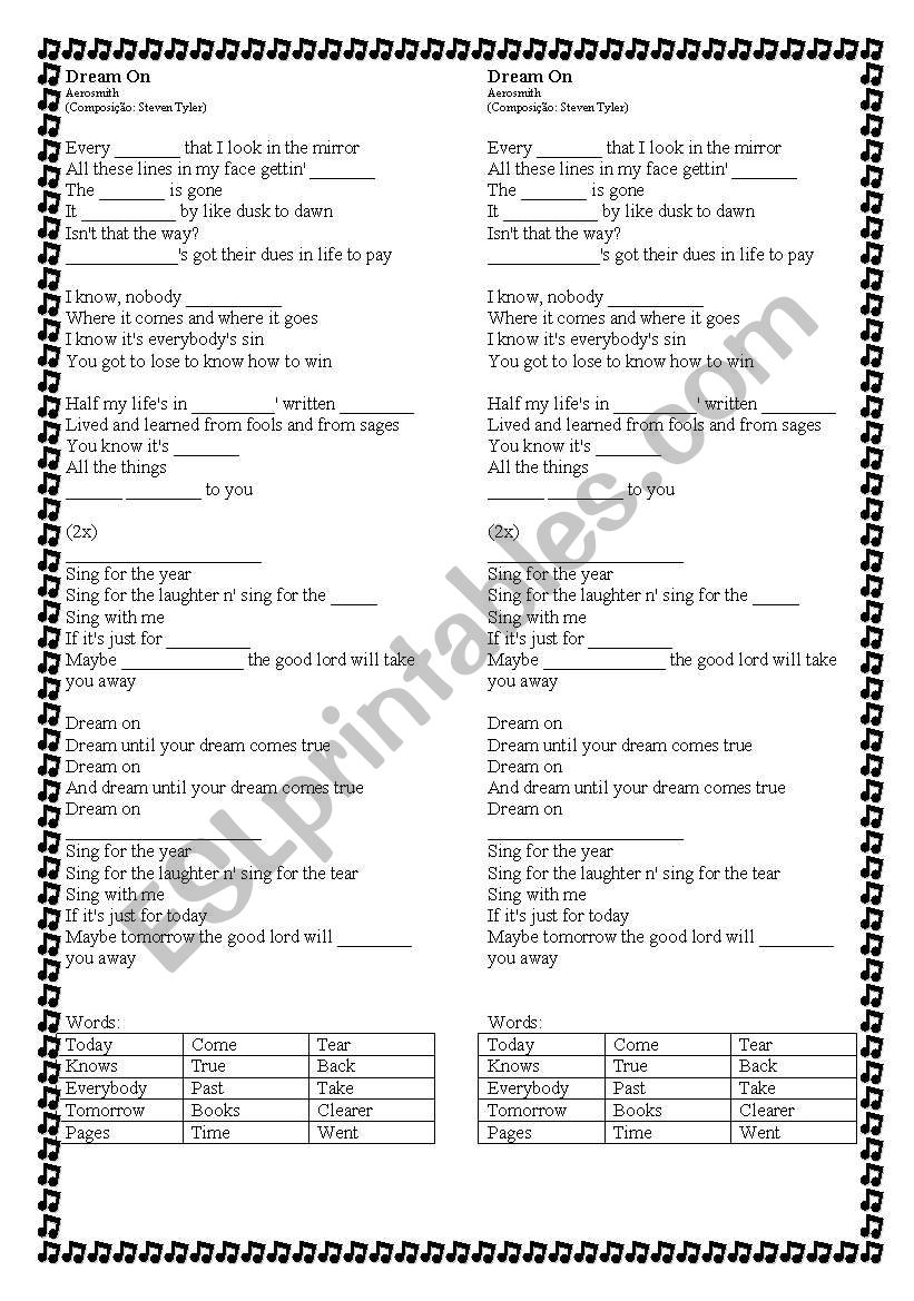 Dream on - Aerosmith song worksheet