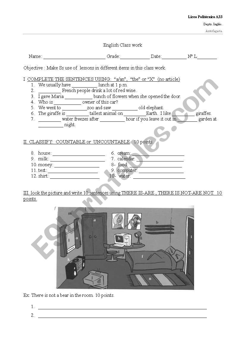 worksheet about there is-are countable uncuntable nouns