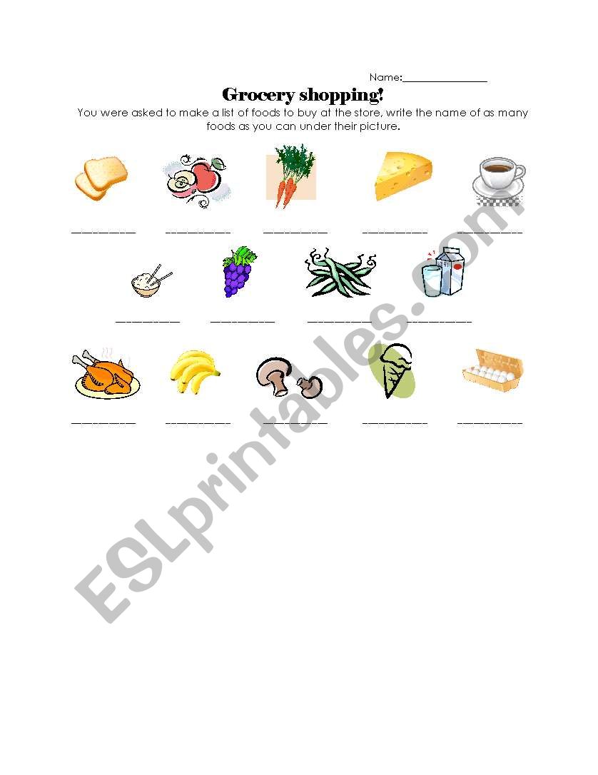 Grocery Shopping worksheet