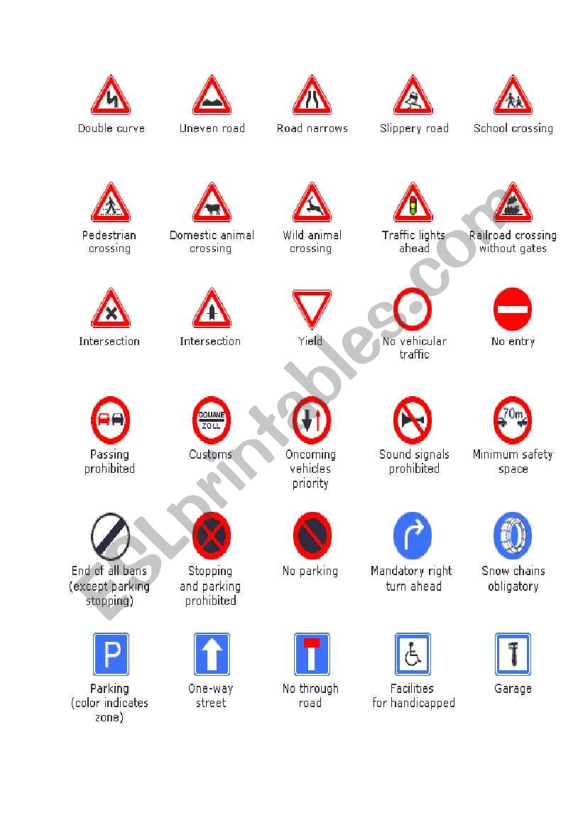 traffic signs worksheet