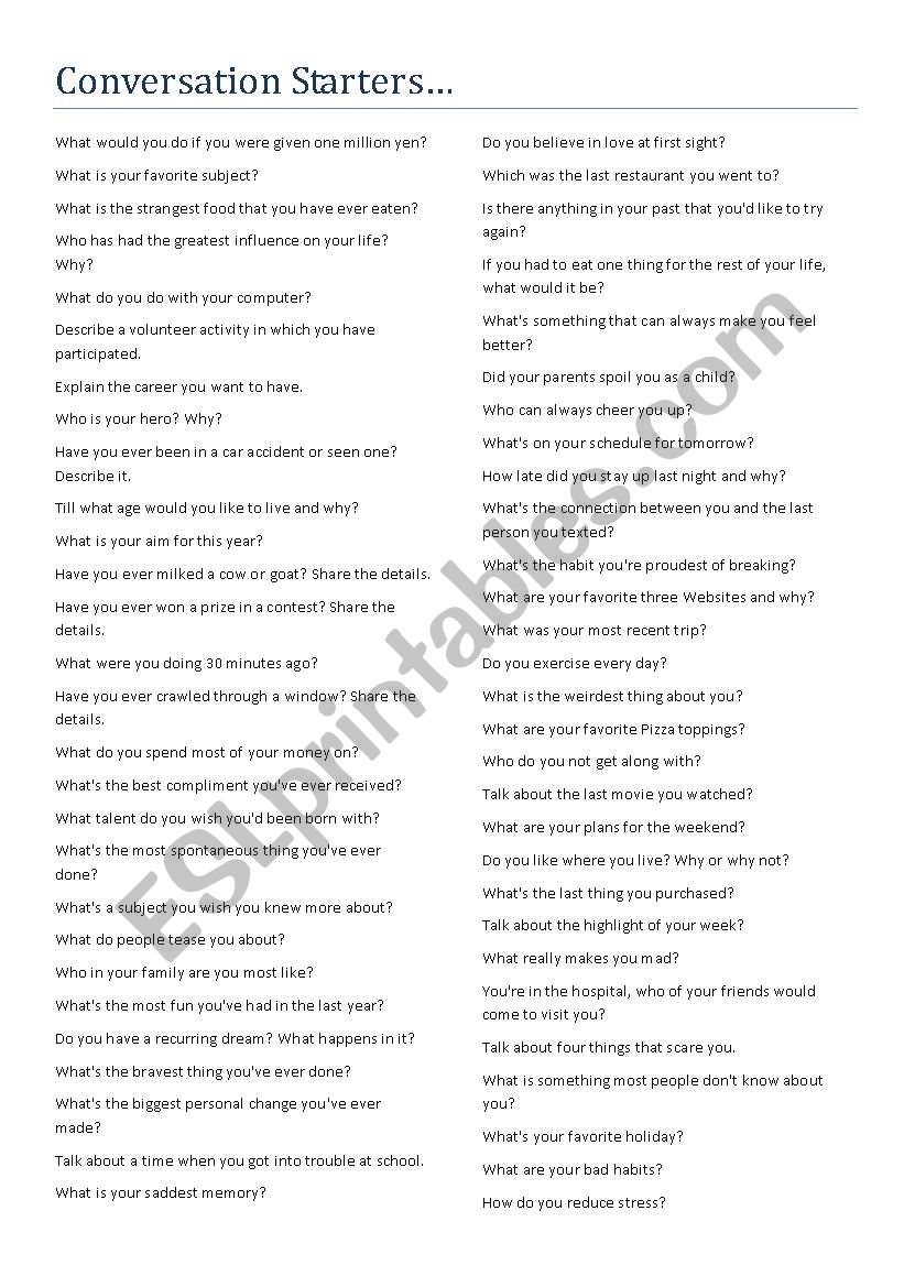 Conversation Starters worksheet