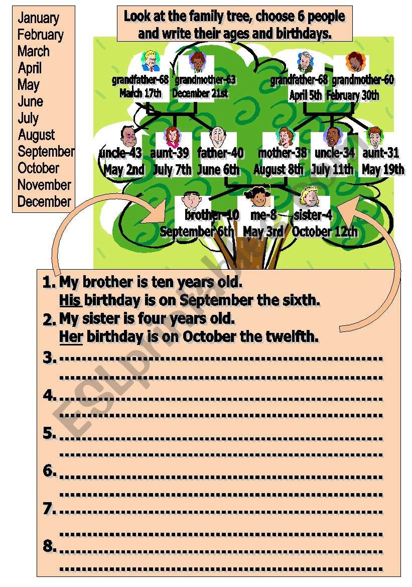 birthdays & family worksheet