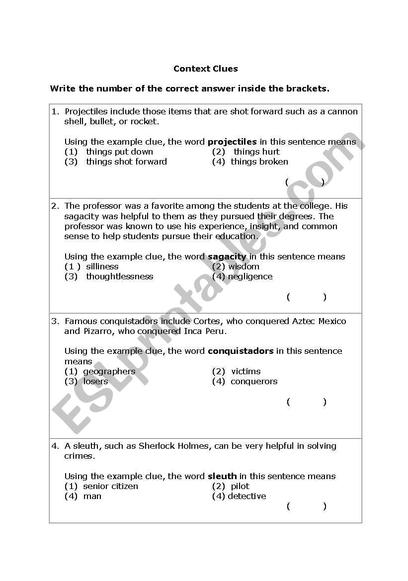 Context Clues worksheet