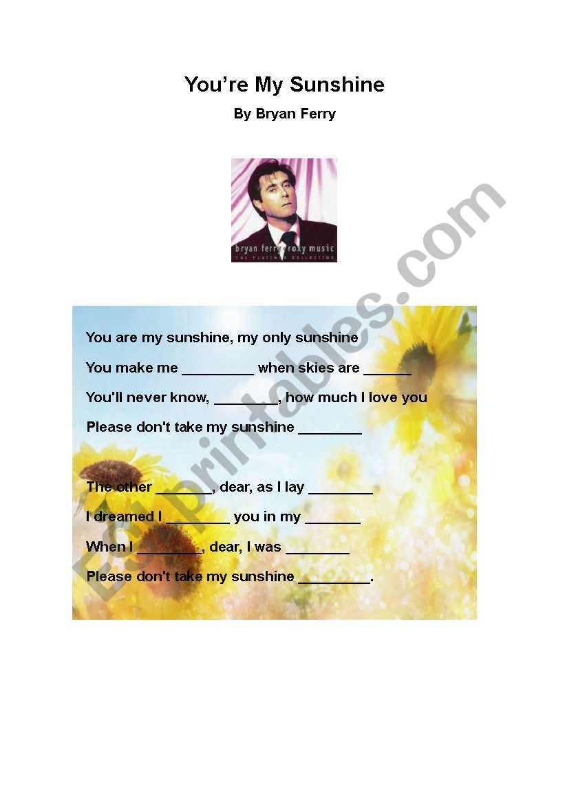 Youre My Sunshine worksheet