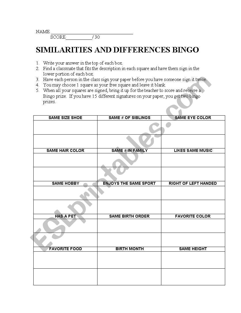 Personal bingo game worksheet