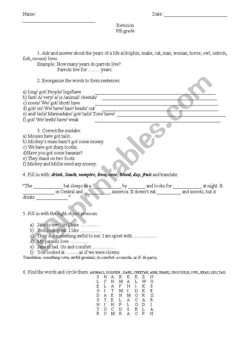 Revision worksheet