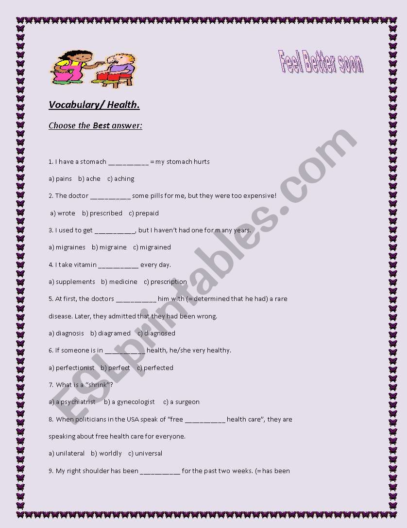 Health worksheet