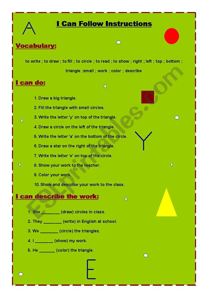 Vocabulary for Instructions worksheet