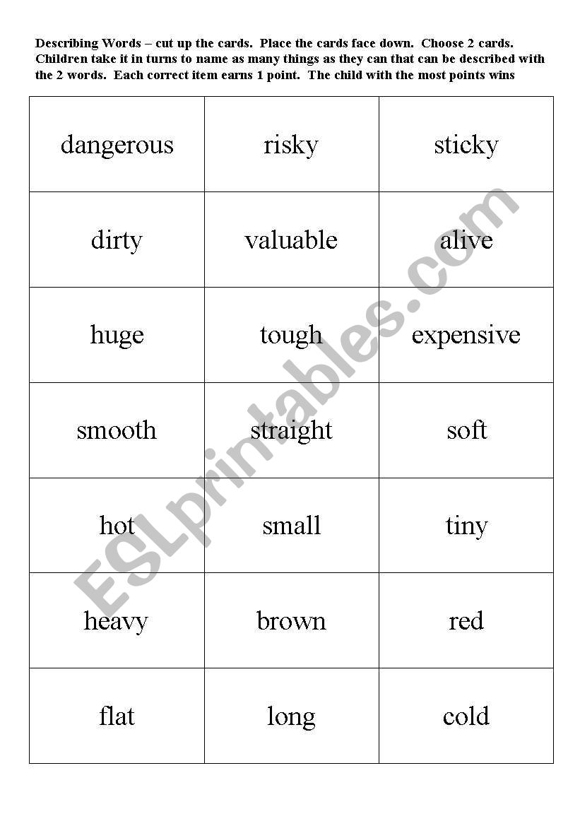 Adjectives game level 2 worksheet