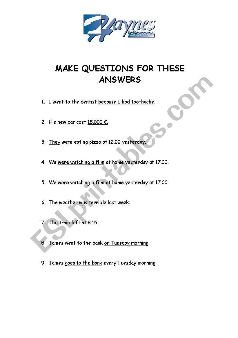 Make questions for these answers 1