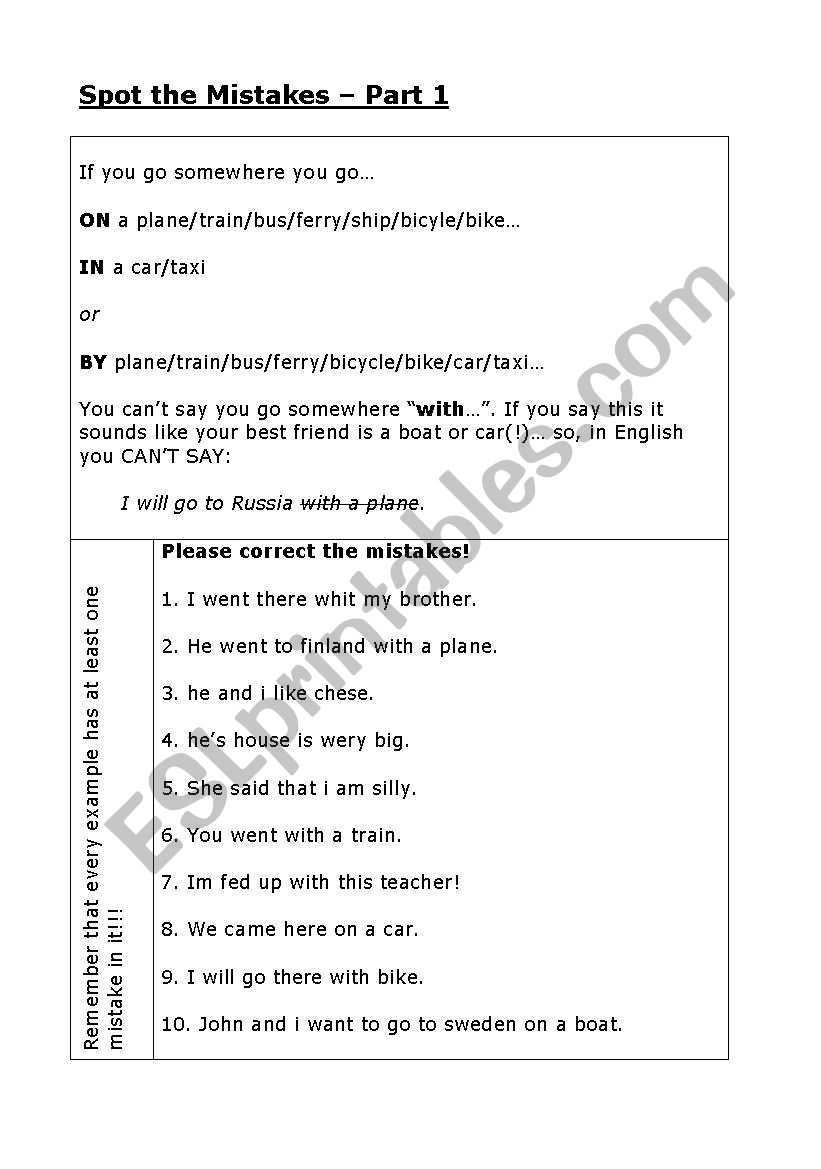 Spot the Mistakes - part 1 worksheet