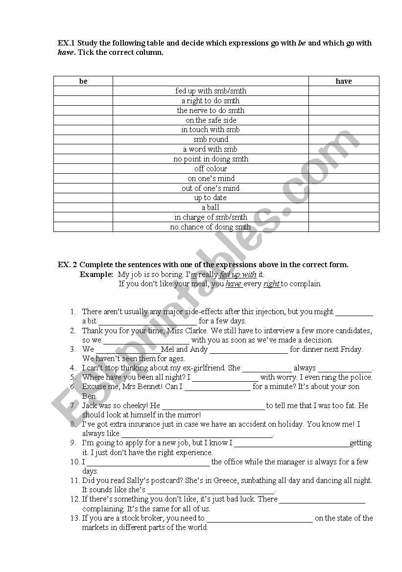 Phrasal verbs exercices worksheet